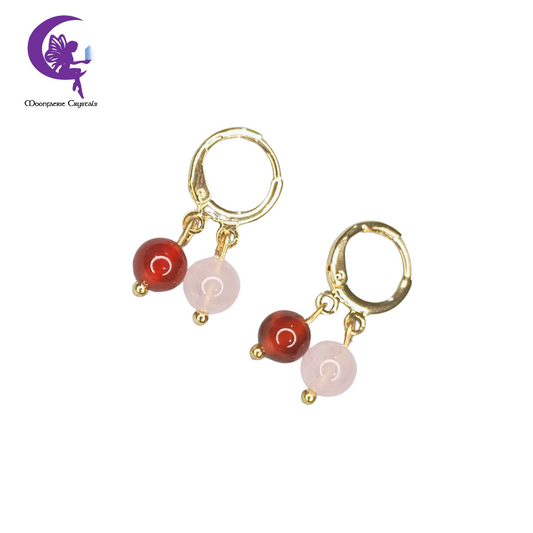 Carnelian & Rose Quartz Leverback Earrings