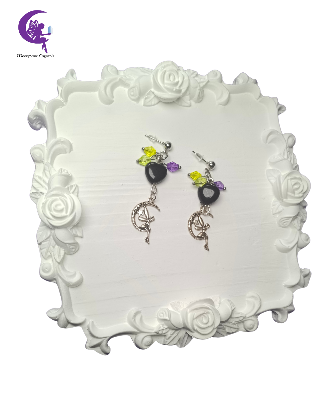 Black Obsidian Neon Fairy Earrings