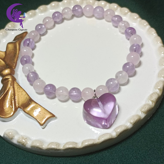 Bubblegum Heart Bracelet - Amethyst & Rose Quartz