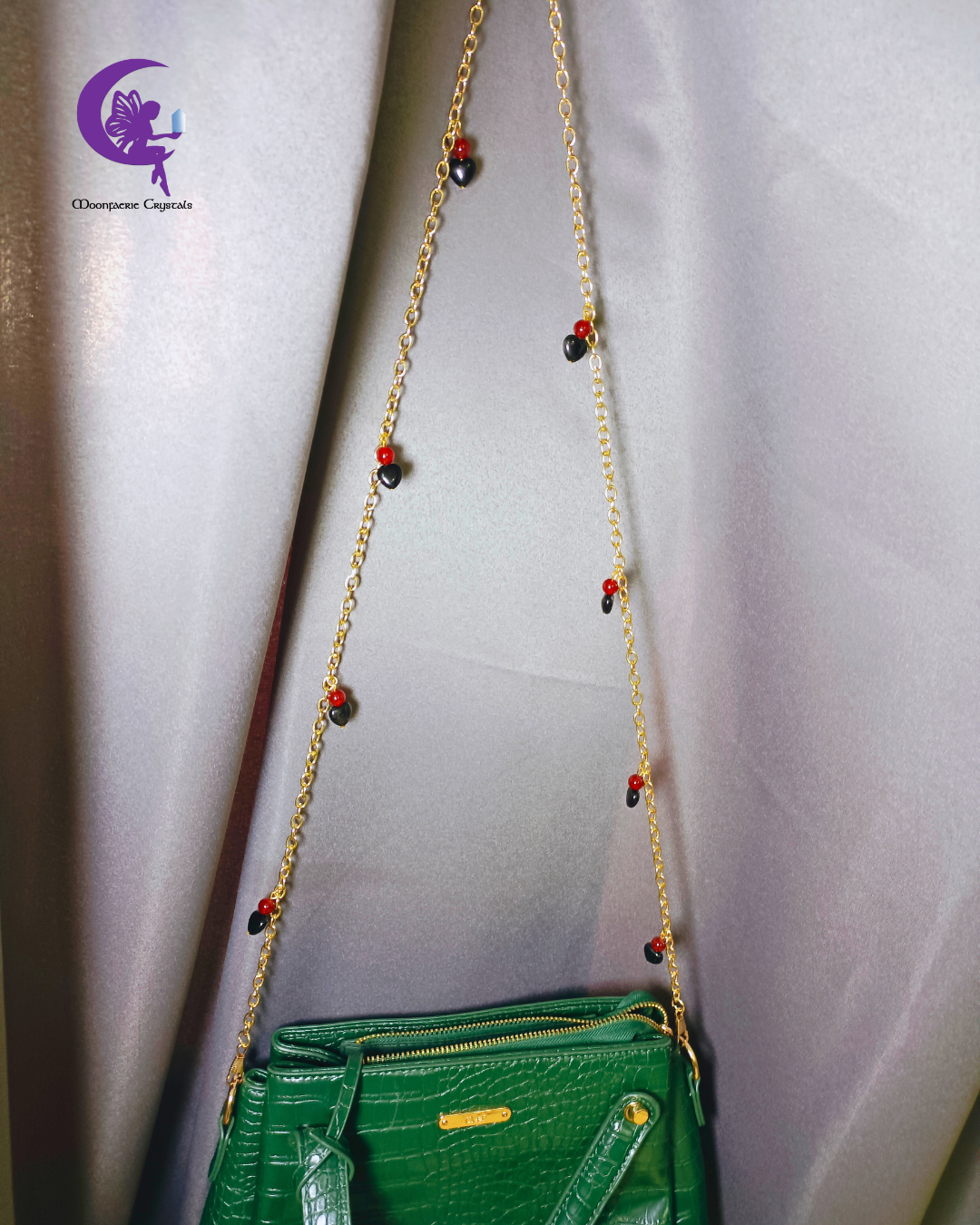 Club Heartbeat Handbag Charm Chain – Heart Black Obsidian & Carnelian The Ultimate Nightlife Accessory