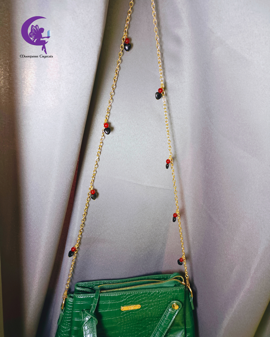 Club Heartbeat Handbag Charm Chain – Heart Black Obsidian & Carnelian The Ultimate Nightlife Accessory