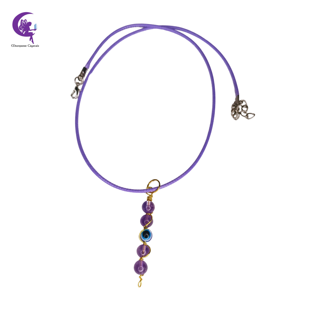 Spiritual Activation Third Eye Necklace - Amethyst and Evil Eye