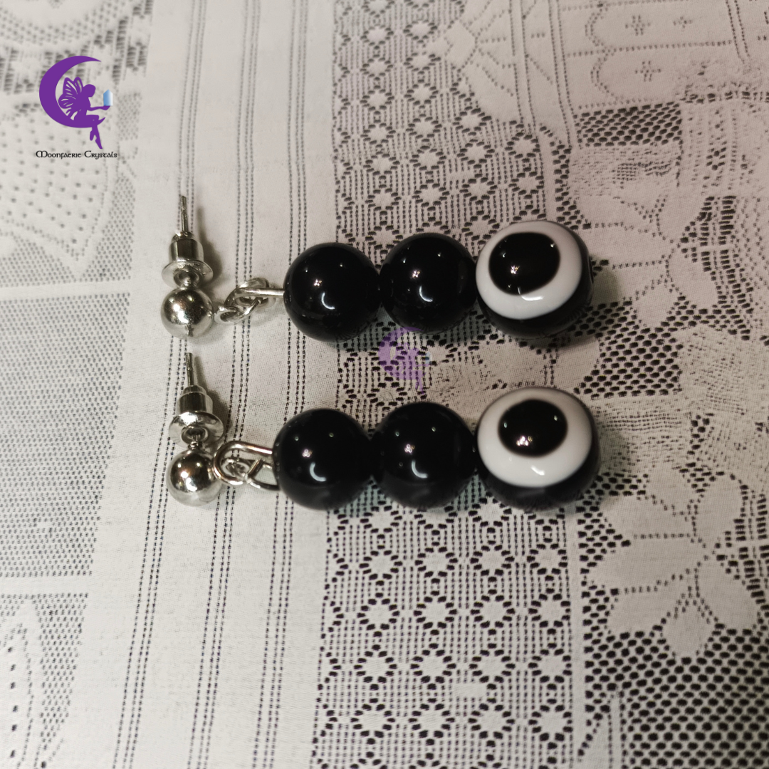 Black Obsidian + Black Evil Eye Earrings