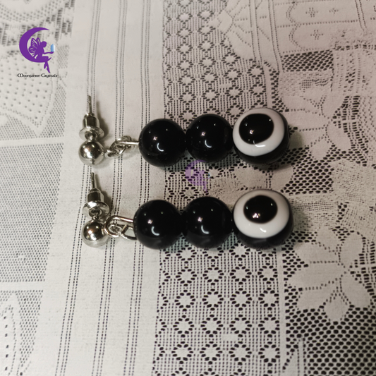 Black Obsidian + Black Evil Eye Earrings