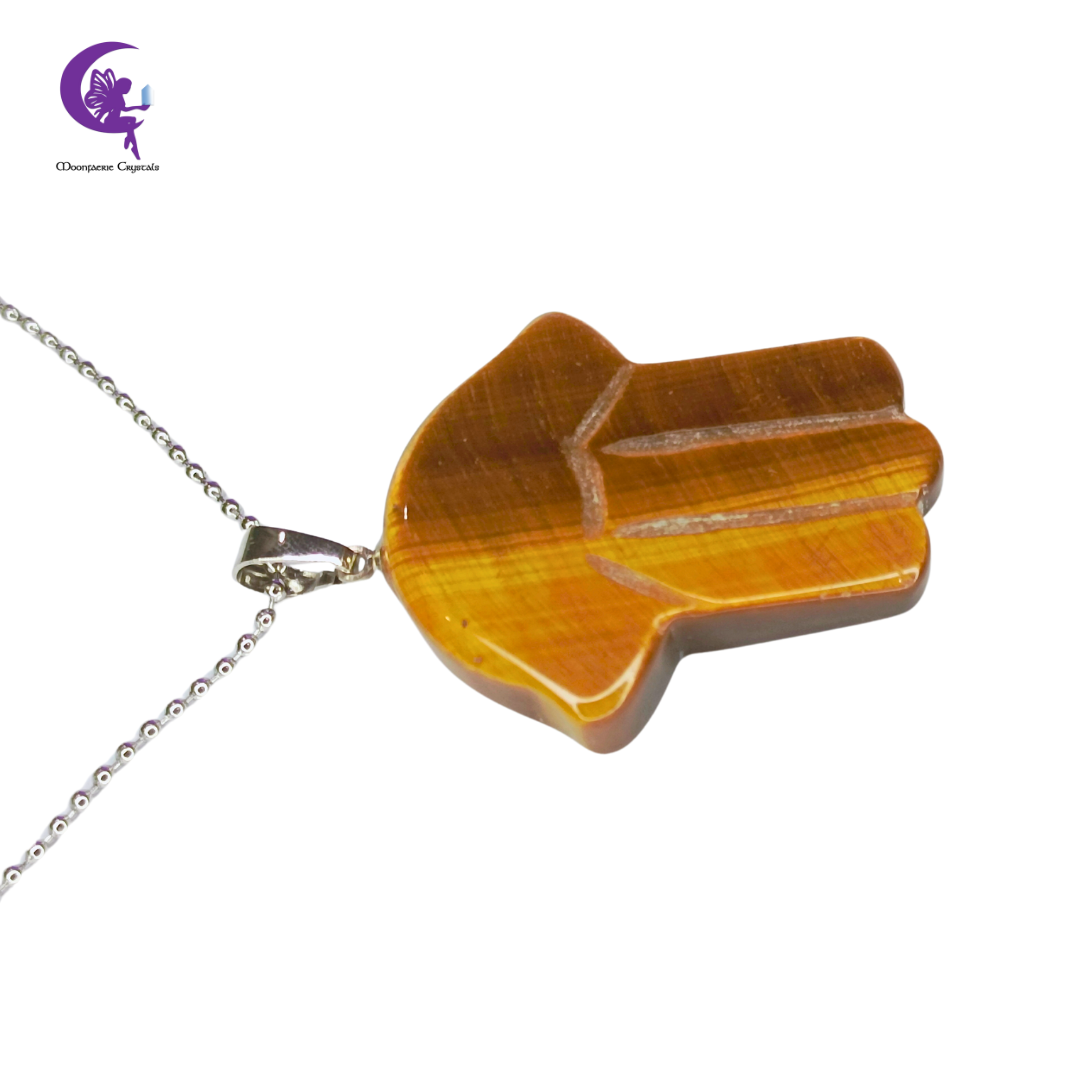 Tiger's Eye Hamsa Gemstone Necklace