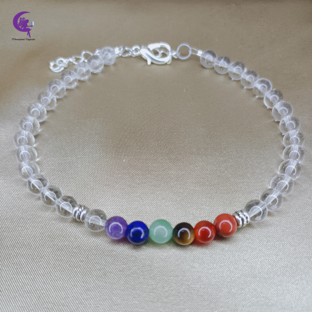 Clear Quartz + 7 Chakra Multi-Healing Anklet