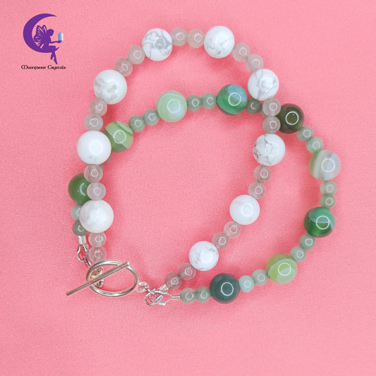 Snow Mountain & Tranquil Forest Duo Bracelet - Howlite & Green Agate