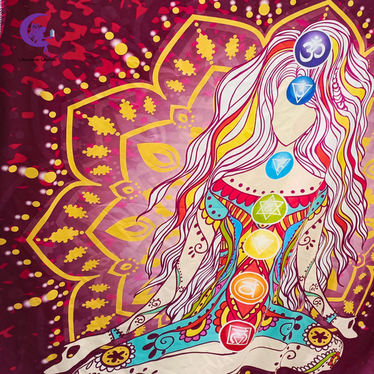 Spiritual Woman Meditating 7 Chakra Tapestry