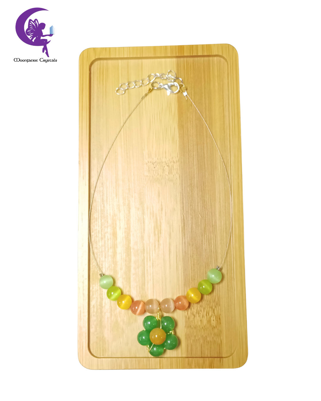 Luminous Soil Flower Choker - Green Aventurine, Yellow Topaz & Cat-Eye Beads