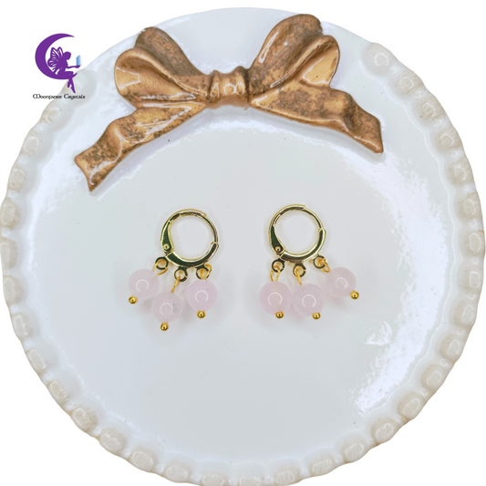 Triple Rose Quartz Leverback Earrings — 3x Unconditional Love, Emotional Healing, and Inner Peace