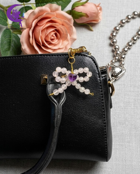 Enchanted Fairy Bow – Rose Quartz & Amethyst Keyring