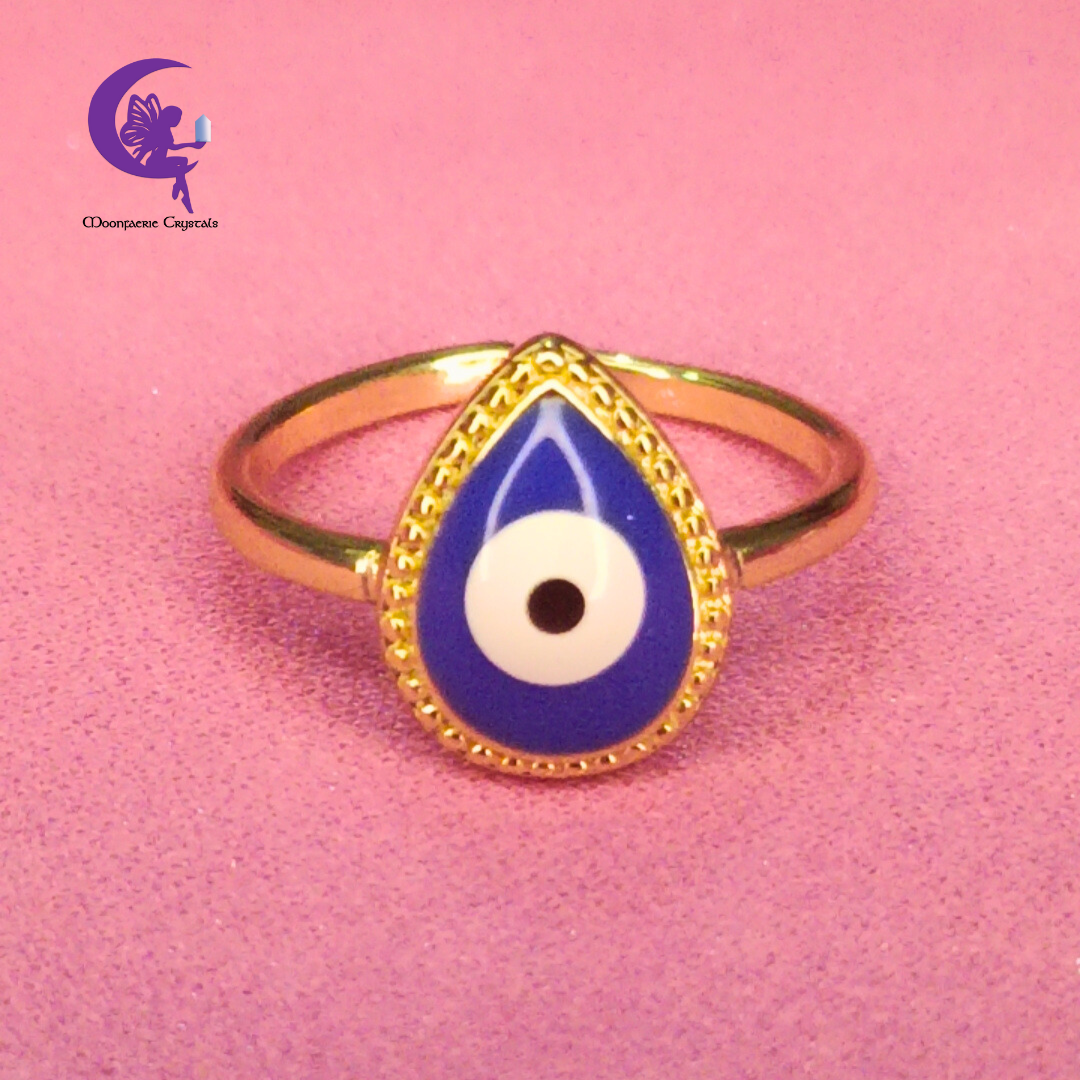 Evil Eye Tear Drop Adjustable Ring