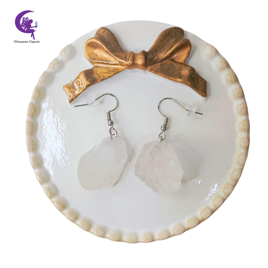 Raw Clear Quartz Dangle Earrings