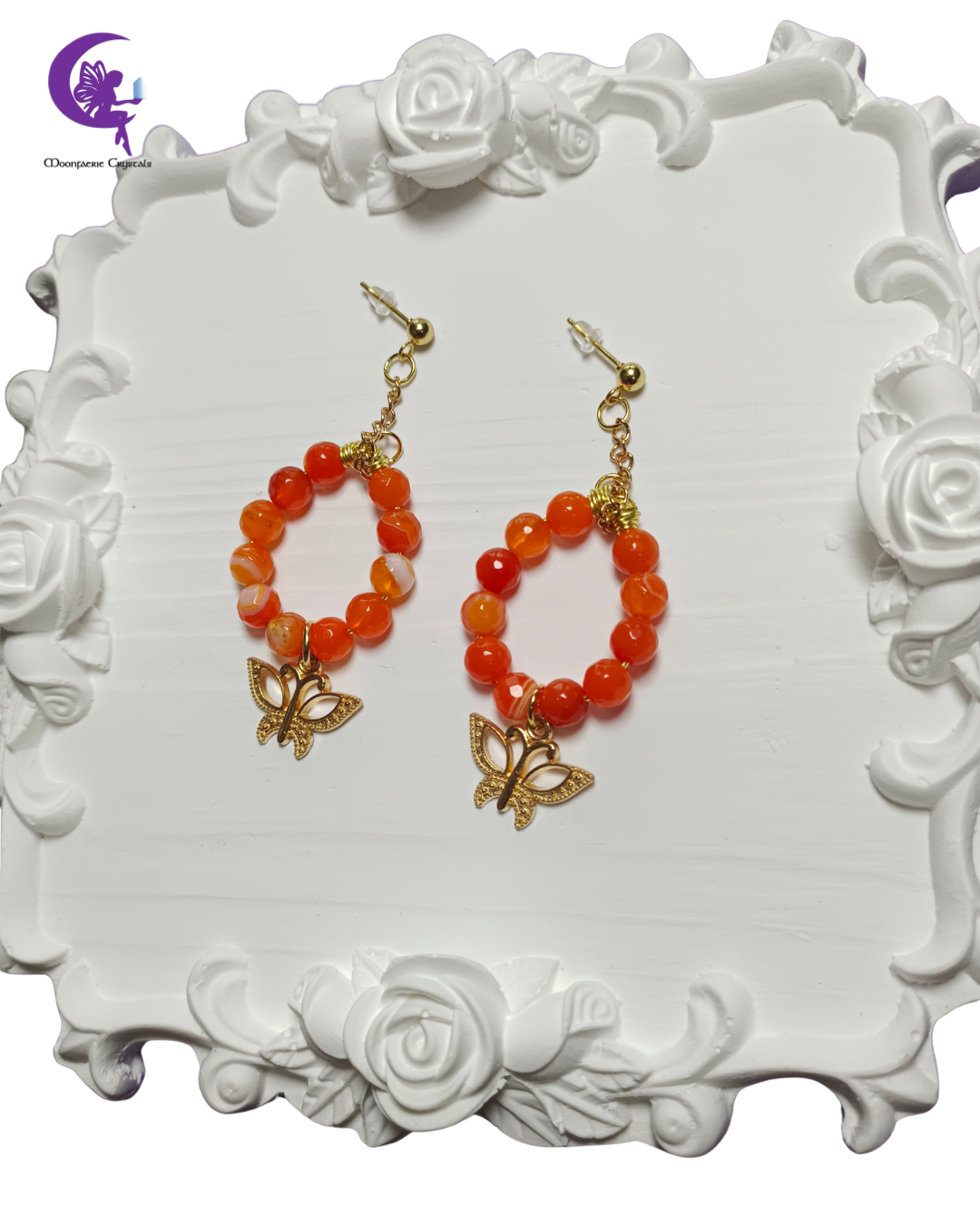 Hibiscus El Capitolio Butterfly Earrings - Orange Agate