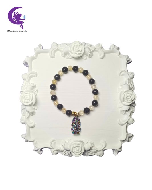 Ganesha Dharma Guard Bracelet- Citrine & Black Obsidian