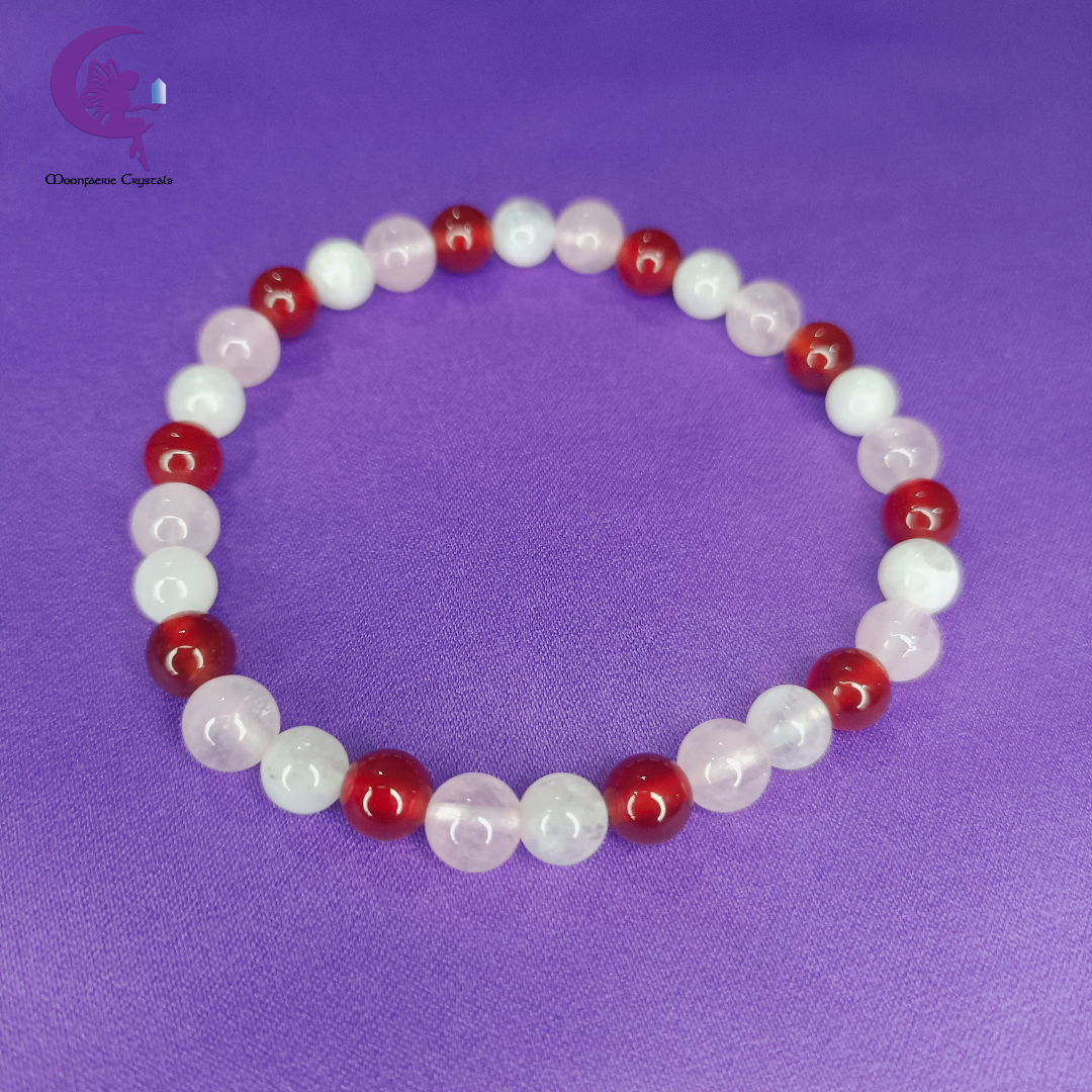 Sacred Rose Flame Bracelet - Carnelian, Rose Quartz & Moonstone