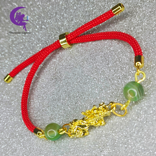 Sacred Thread of Abundance: Red - Pi Xiu Bracelet featuring Green Agate