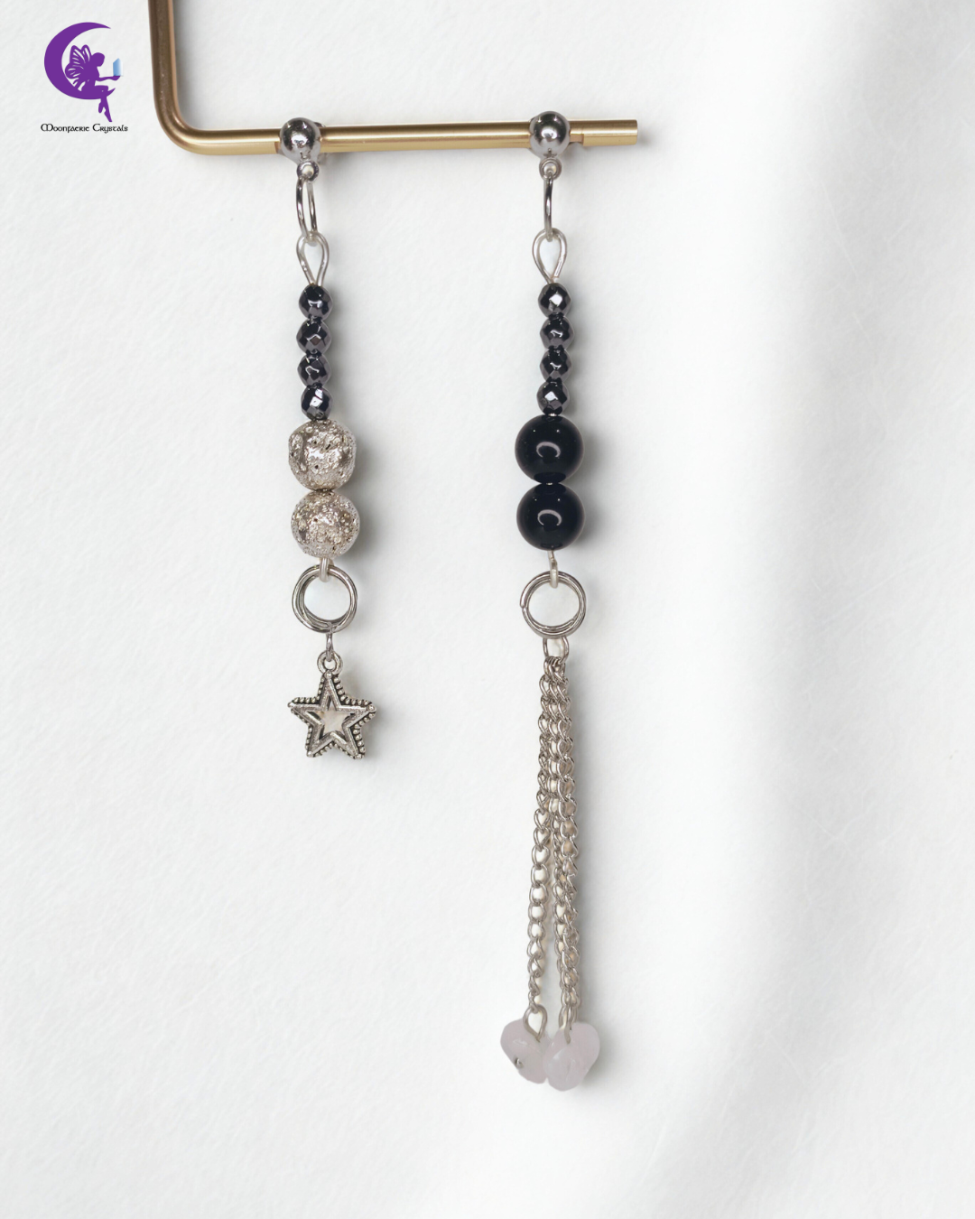 Electric Soul Earrings – Lava Rock, Clear Quartz & Black Obsidian