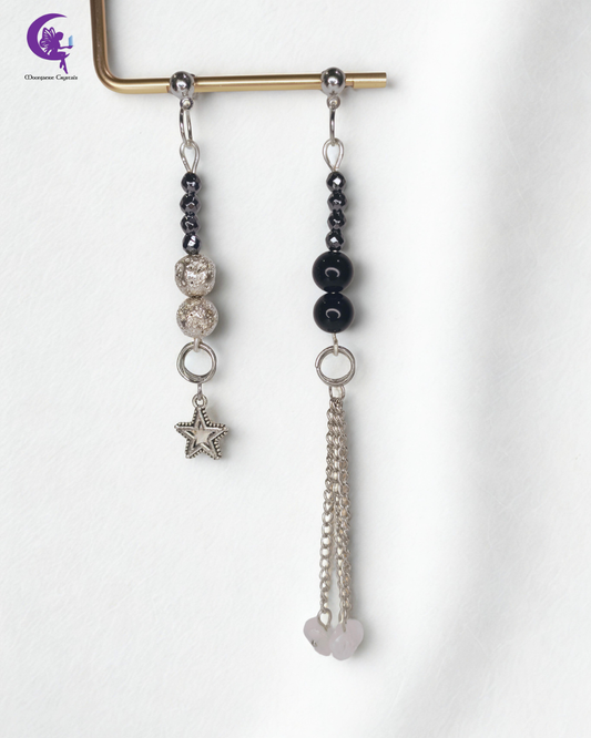 Electric Soul Earrings – Lava Rock, Clear Quartz & Black Obsidian