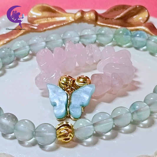 Avalon's Butterfly Haven of Healing Crystals – Blue Fluorite Bracelet & Rose Quartz Ring