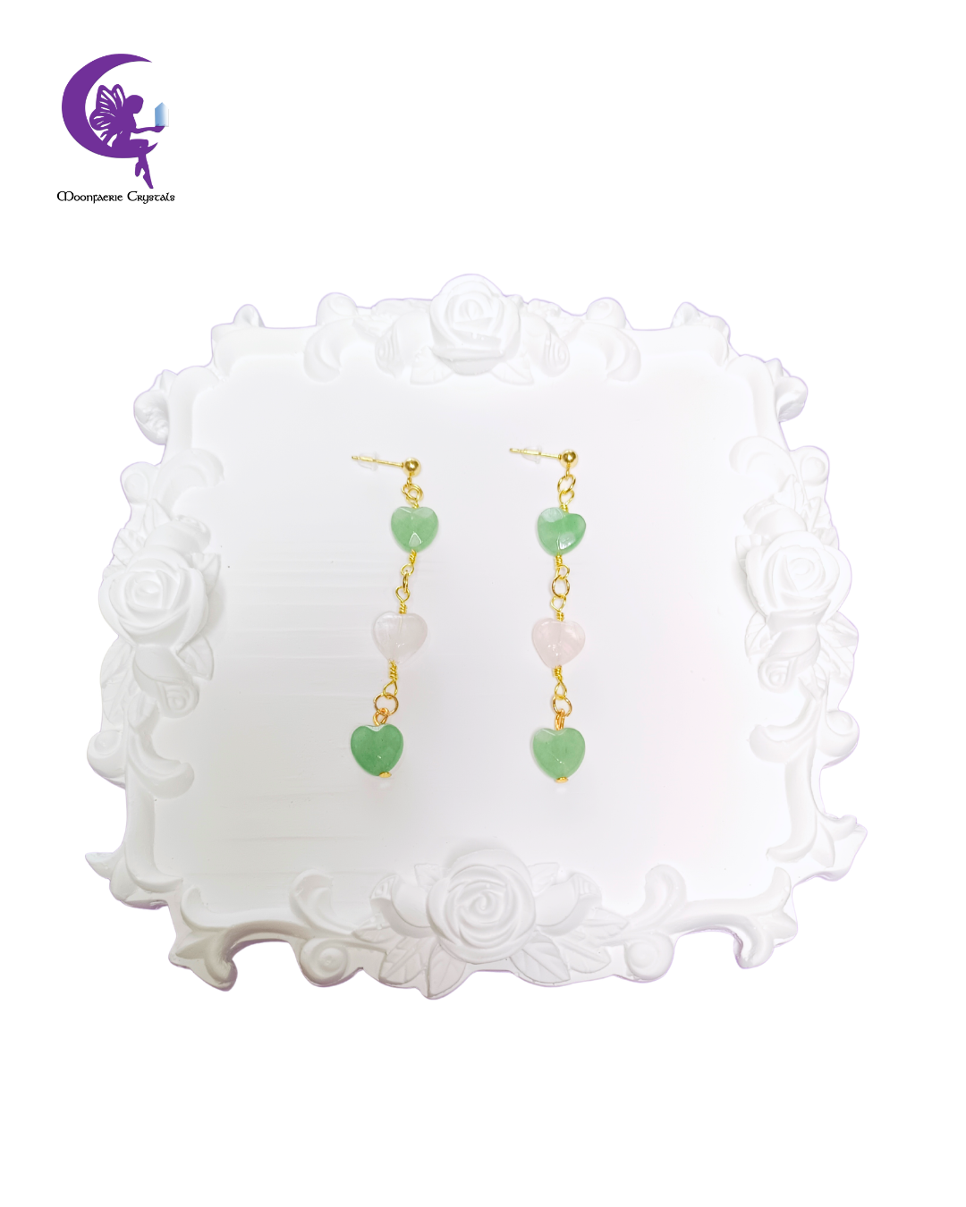Heart Alignment Earrings - Rose Quartz & Green Aventurine