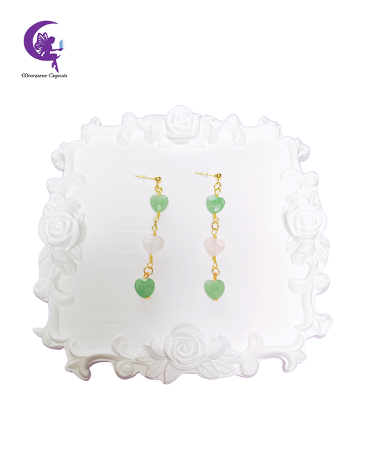 Heart Alignment Earrings - Rose Quartz & Green Aventurine