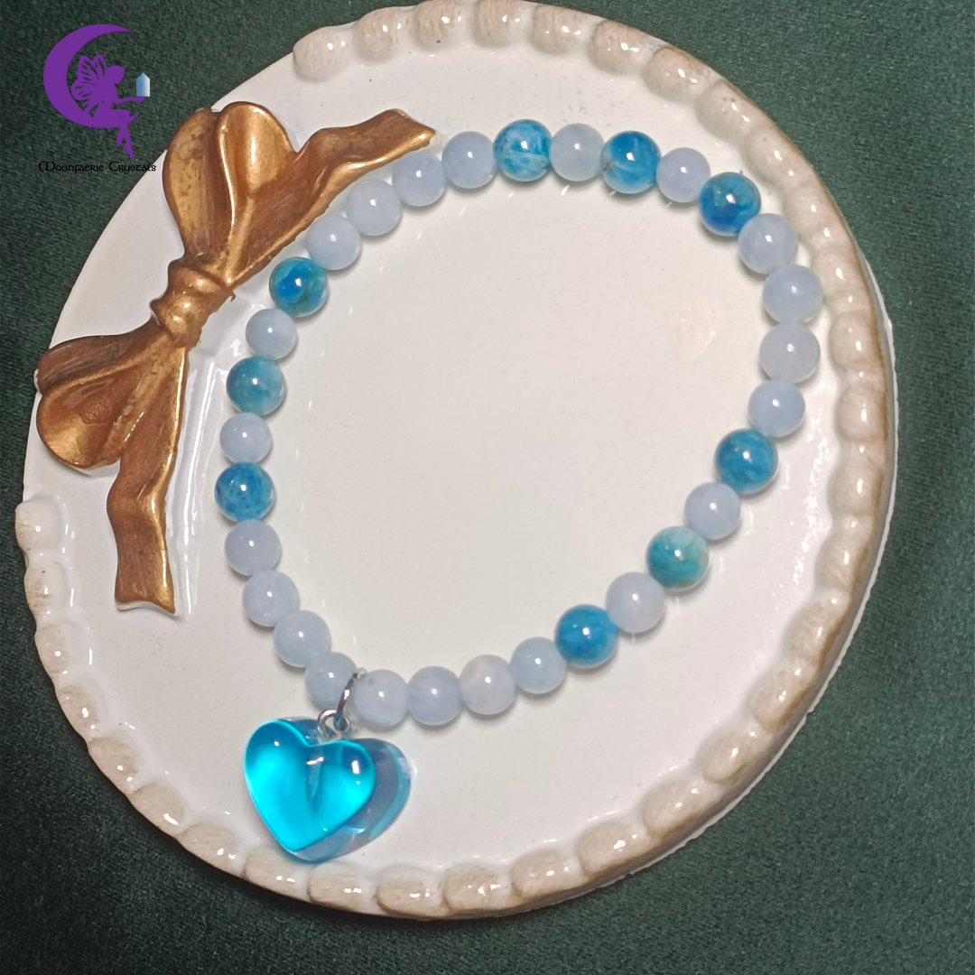 Mermaid Heart Bracelet - Blue Apatite & Aquamarine