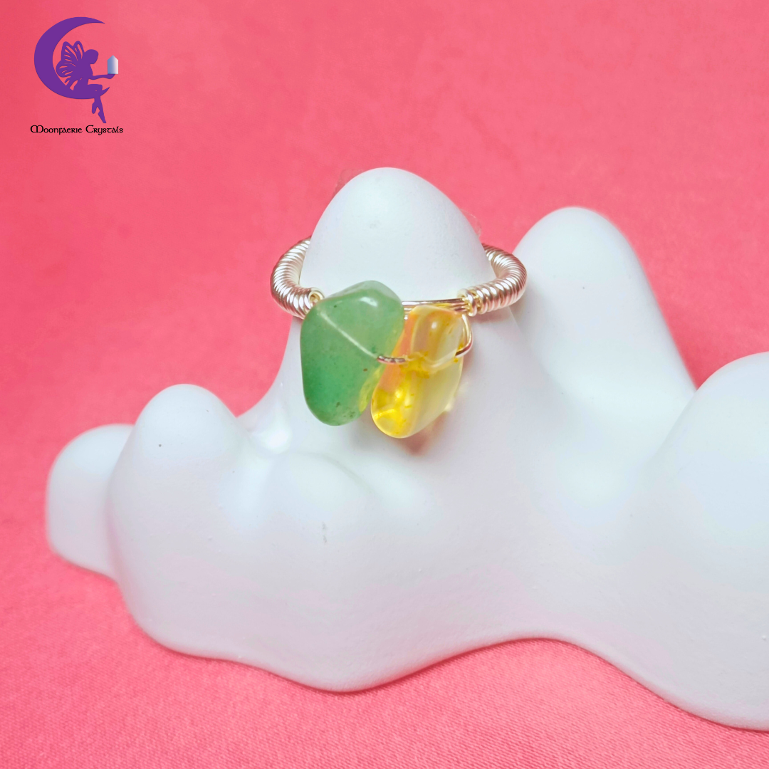 2x Abundance Ring - Green Aventurine & Citrine - Circumference 5.5cm