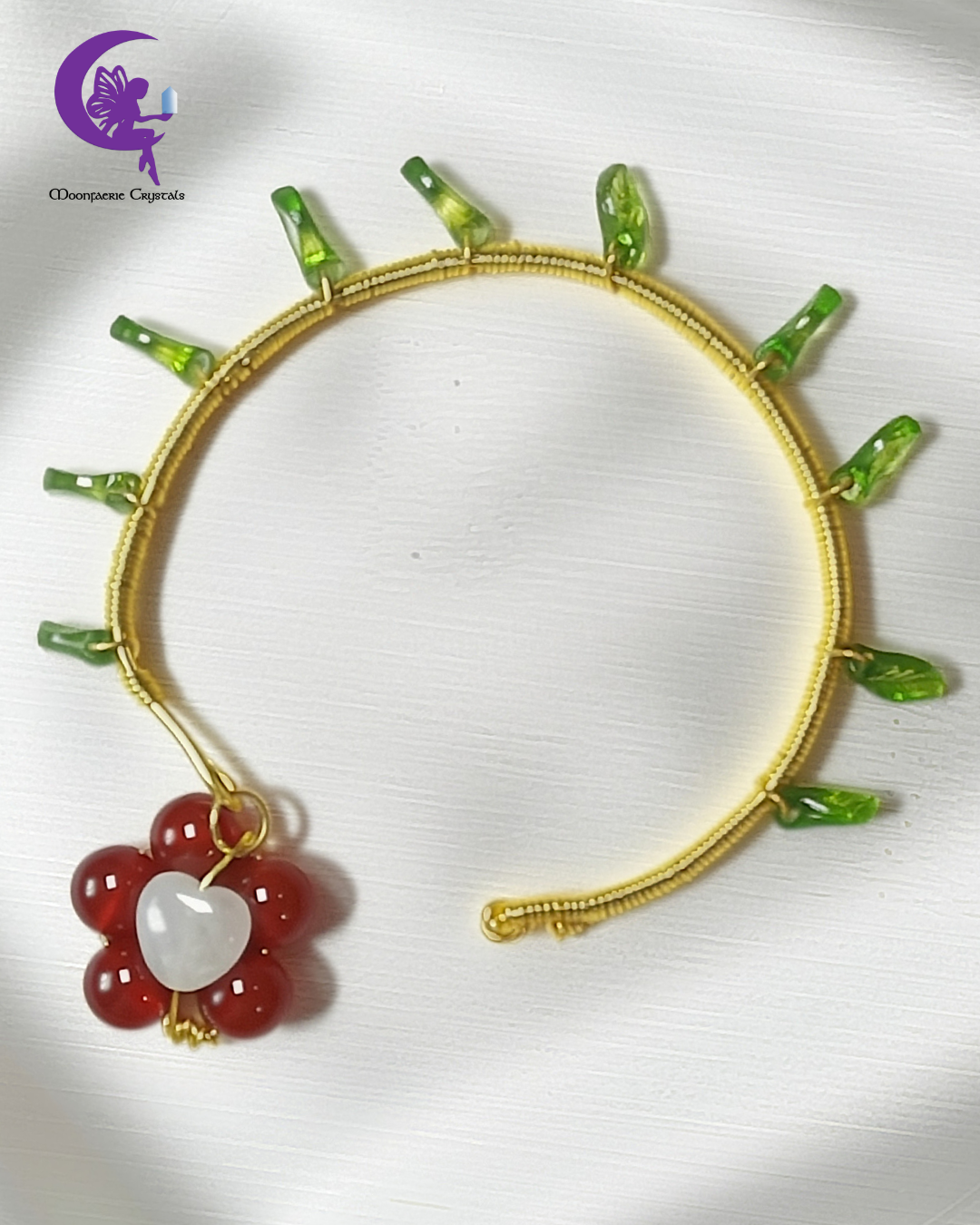 Handmade Carnelian & Rose Quartz Flaming Heart Flower Wire-Wrapped Cuff Bracelet 🌹🔥💗