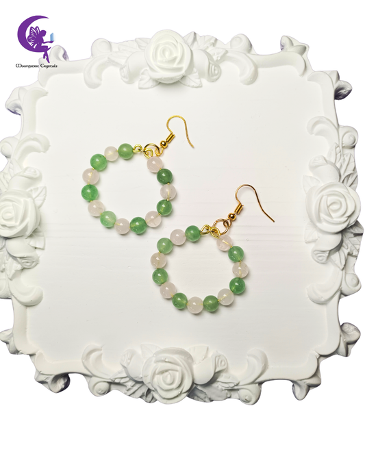Heart Chakra Harmony Hoops - Green Aventurine & Rose Quartz