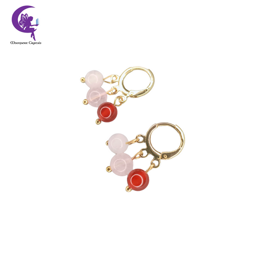 Carnelian , Rose Quartz & Moonstone Leverback Earrings