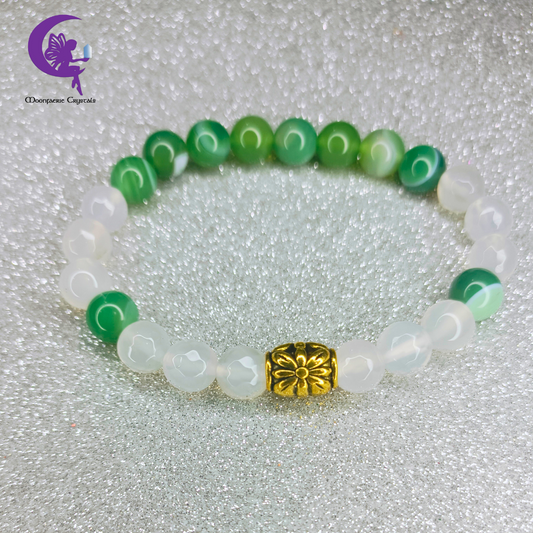 Zen Garden Bracelet - Green Agate & White Agate-Pre -order