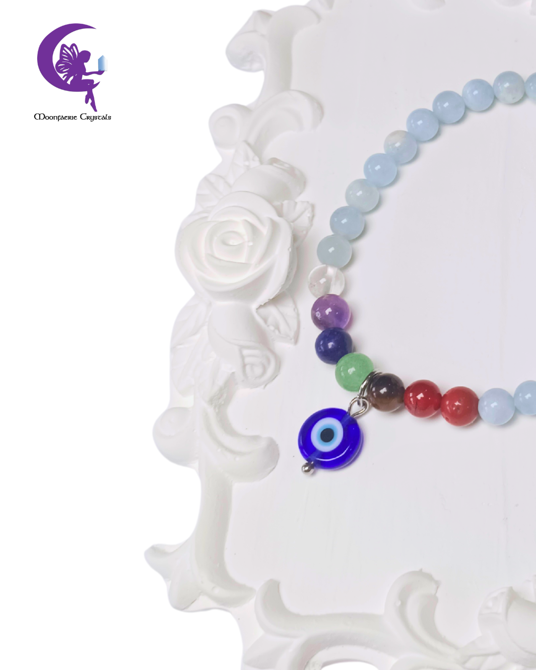 7 Chakra Evil Eye Bracelet: Aquamarine & Green Aventurine Protection Series