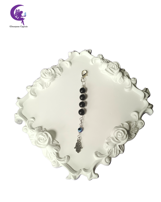 Hamsa Evil Eye Black Obsidian Protection & Truth Keyring