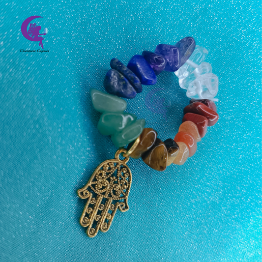 7 Chakra Crystal Hamsa Ring