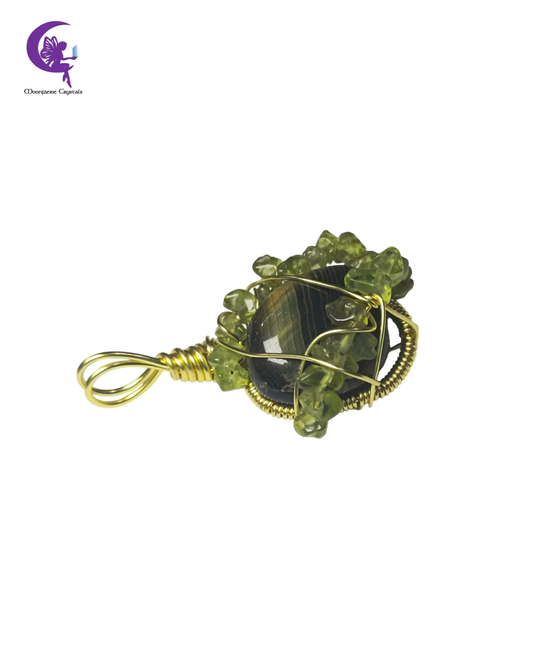Courage of the Renewed Heart – Blue Tiger’s Eye & Peridot Pendant