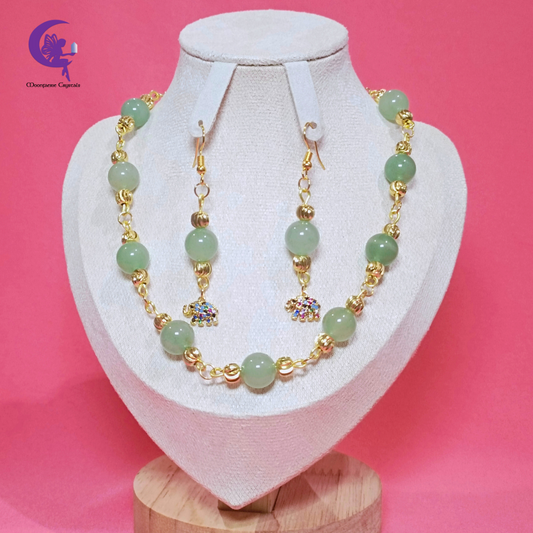 Green Aventurine Fortune Elephant Jewelry Set