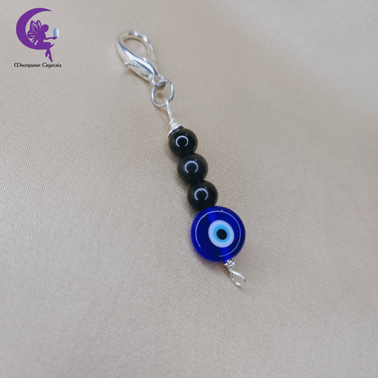 Evil Eye Black Obsidian Mini Keyring