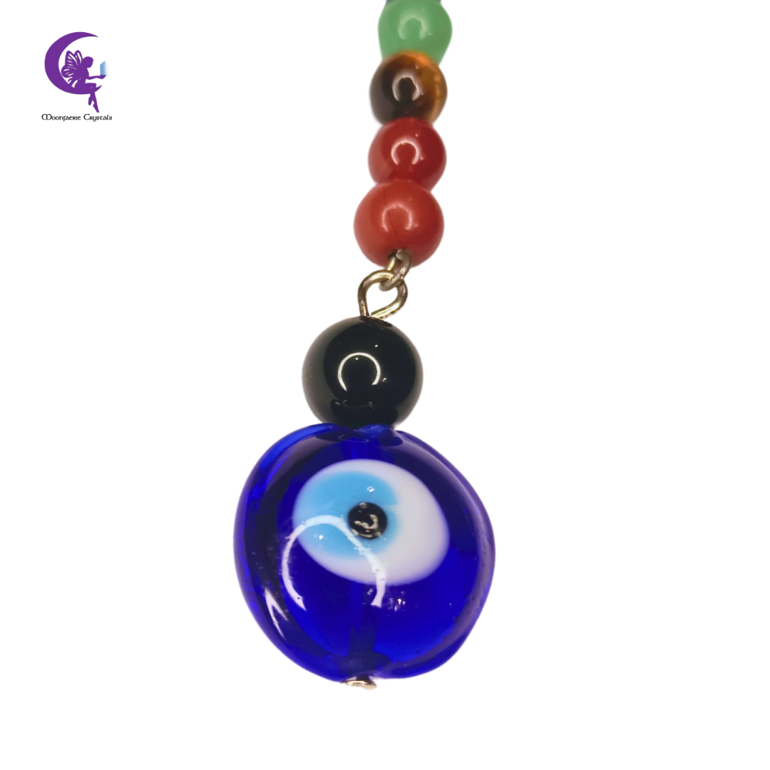 Black Obsidian & Evil Eye Protection 7 Chakra Keyring