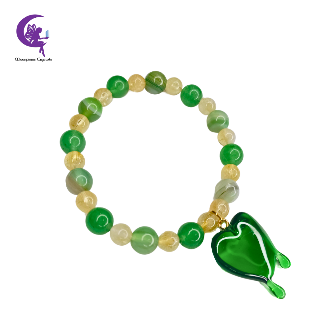 Sunlit Forest - Citrine & Green Agate Green Heart Drip Bracelet - Pre-order