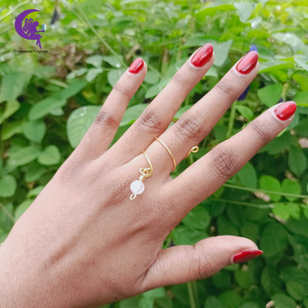 Spiral Dangling Gemstone Ring of Infinity Love - Rose Quartz