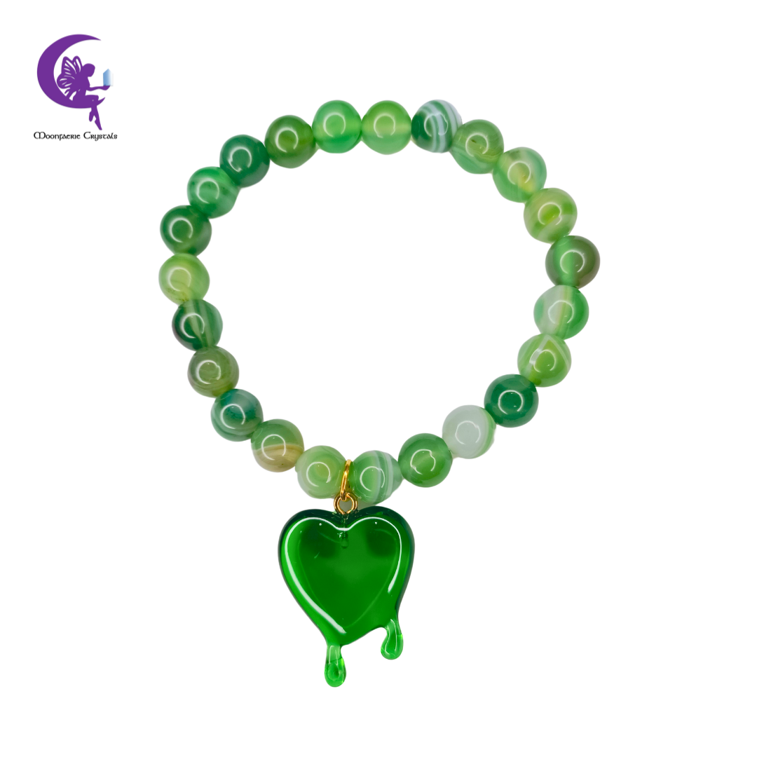 Green Agate Heart Drip Feng Shui Wealth & Harmony Bracelet