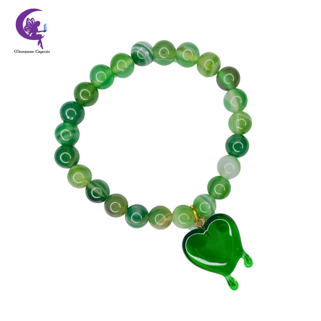 Green Agate Heart Drip Feng Shui Wealth & Harmony Bracelet