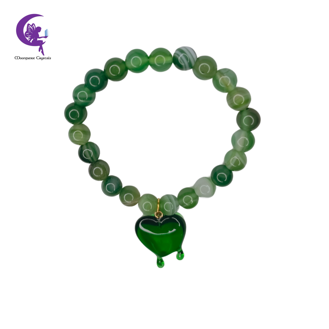 Green Agate Heart Drip Feng Shui Wealth & Harmony Bracelet