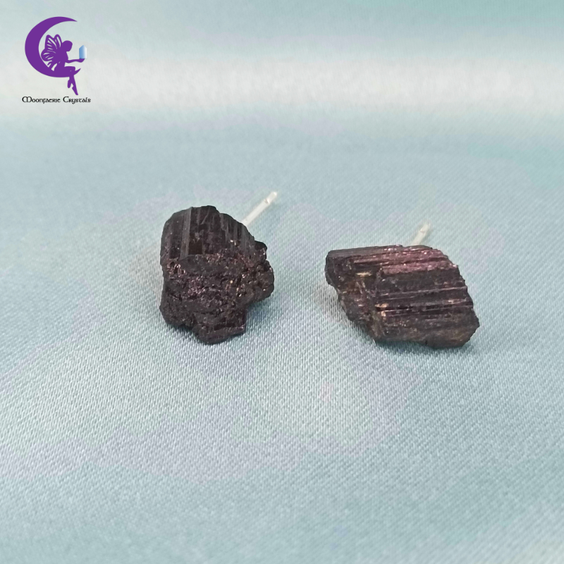 Raw Black Tourmaline Stud Earrings