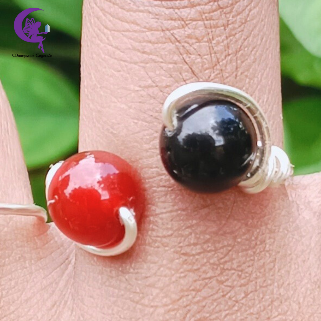 Cosmic Sphere Gemstone Ring Collection - Black Obsidian , Green Aventurine , Carnelian & Pyrite