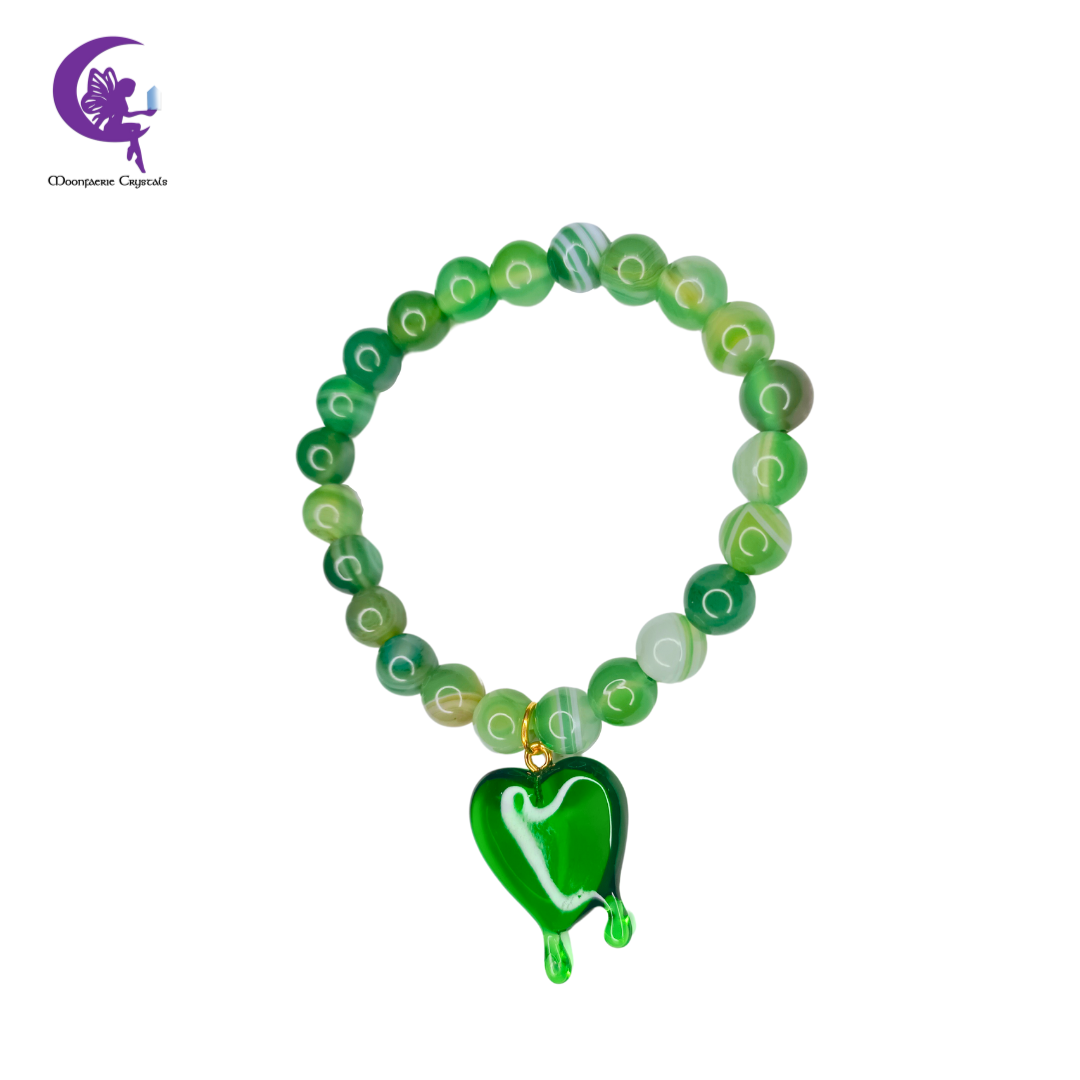 Green Agate Heart Drip Feng Shui Wealth & Harmony Bracelet