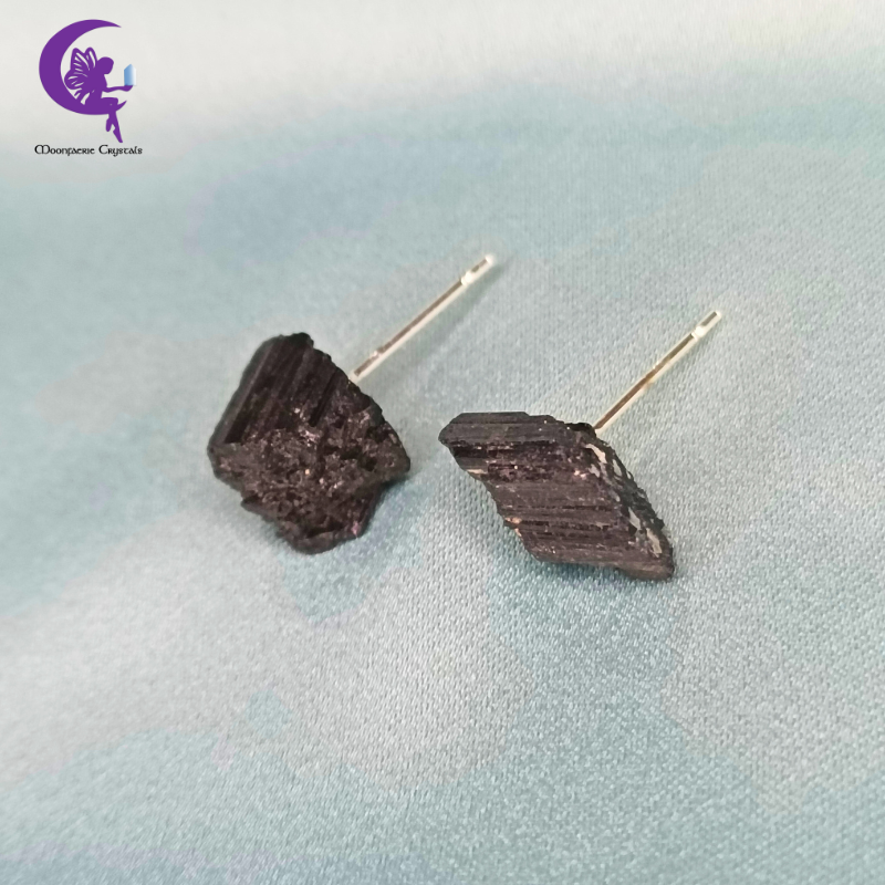 Raw Black Tourmaline Stud Earrings