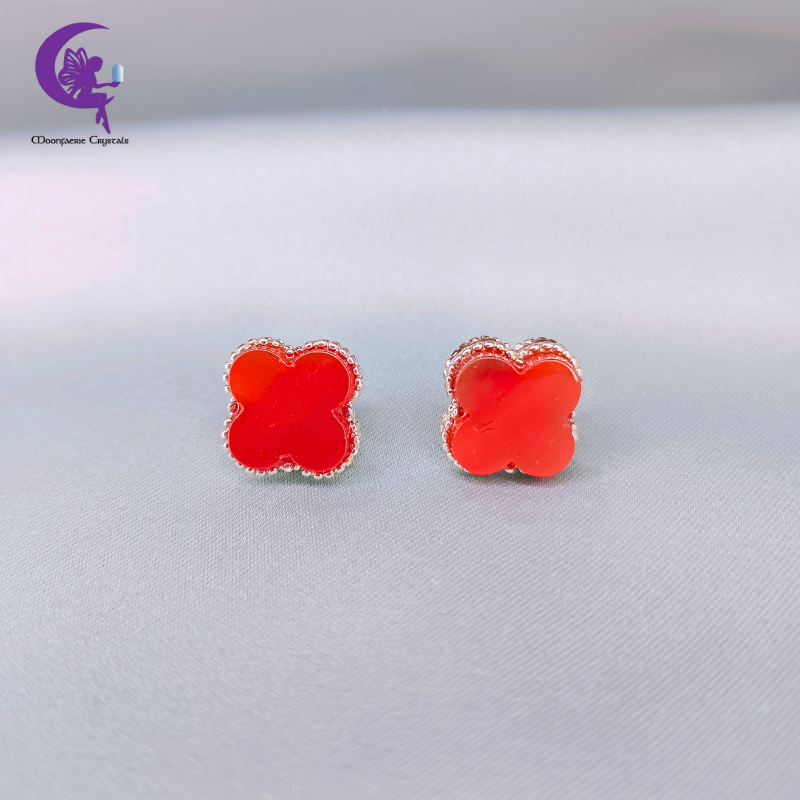 Four Leaf Clover Carnelian Earrings