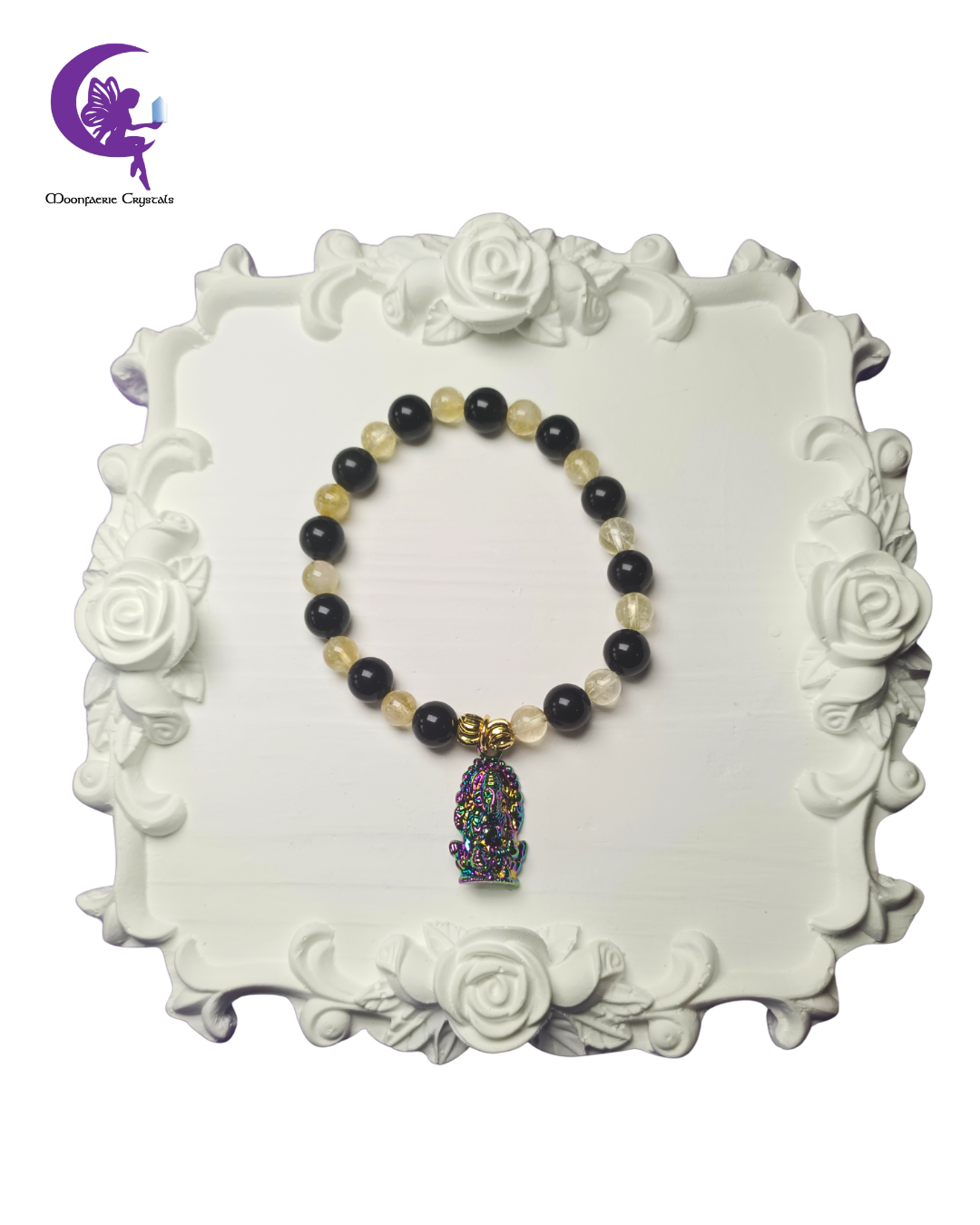 Ganesha Dharma Guard Bracelet- Citrine & Black Obsidian